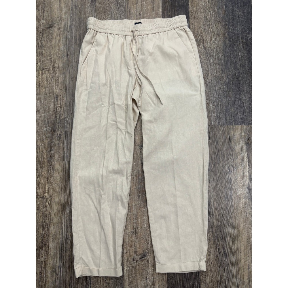 J.Crew Seaside Linen Blend Drawstring Pants Oatmeal Beige Tapered Leg Womens 6